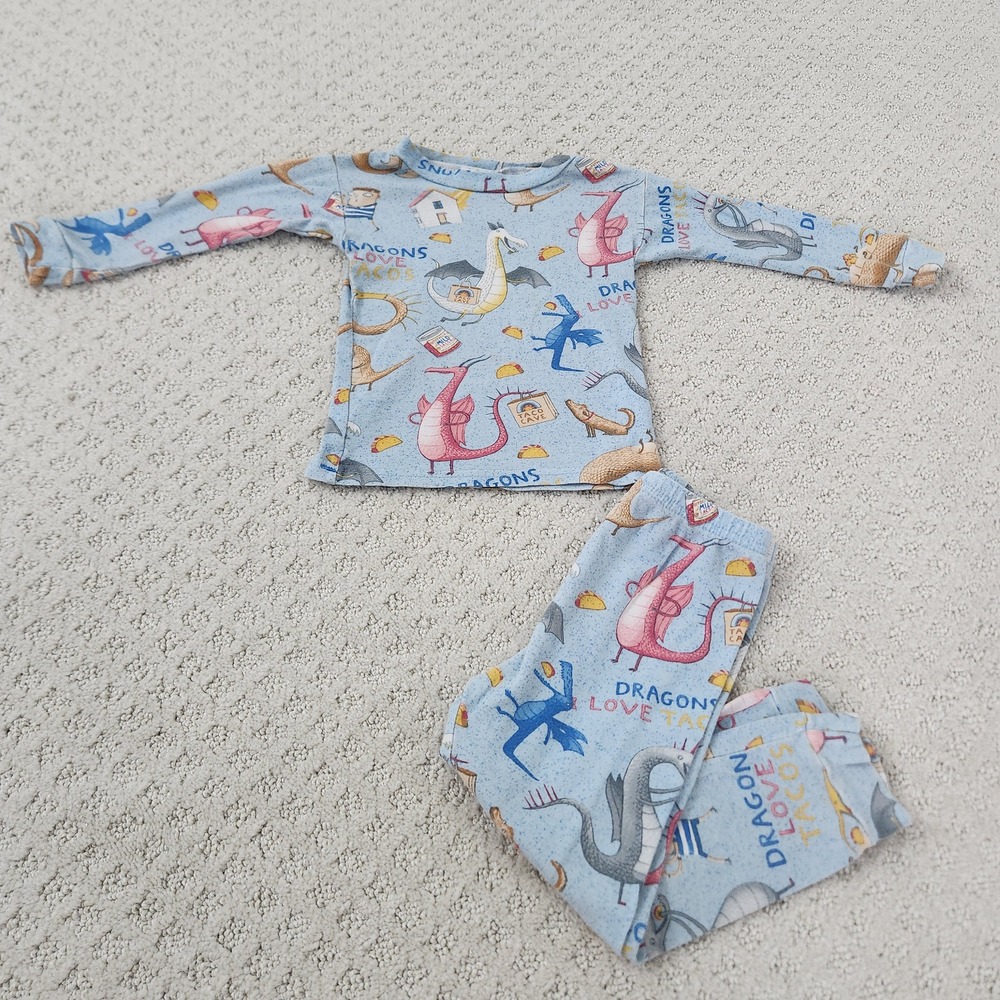 Books to Bed Dragons Love Tacos Pajama Set Blue Cotton 2PC Kids 3T USA Made